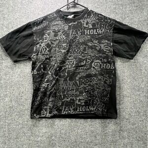 Vintage Avirex Comic Book Style Design Men's Black Short Sleeve Shirt Size XL
